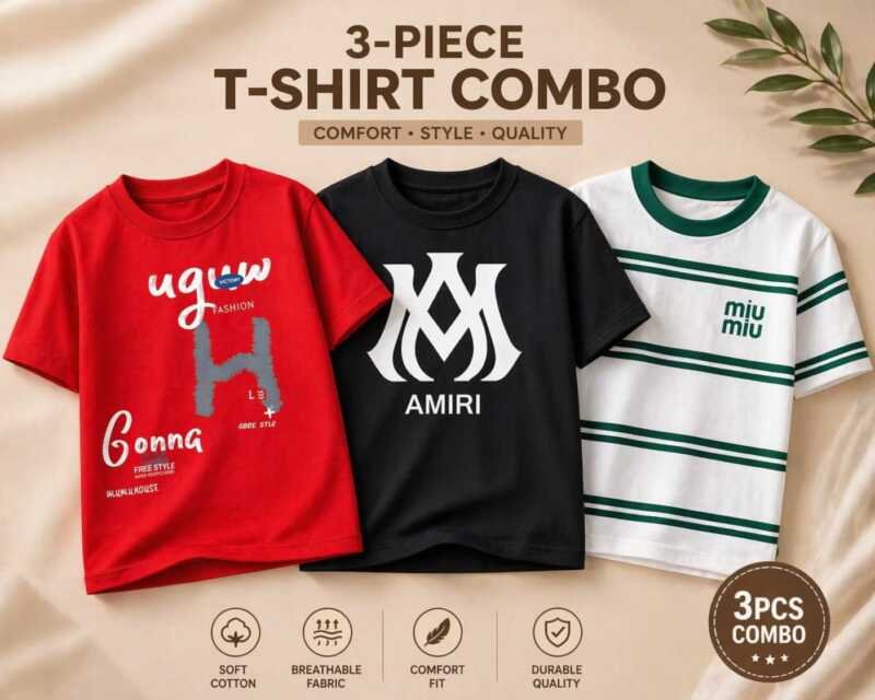 premium quality boys T_shirt 3 pice combo set…..